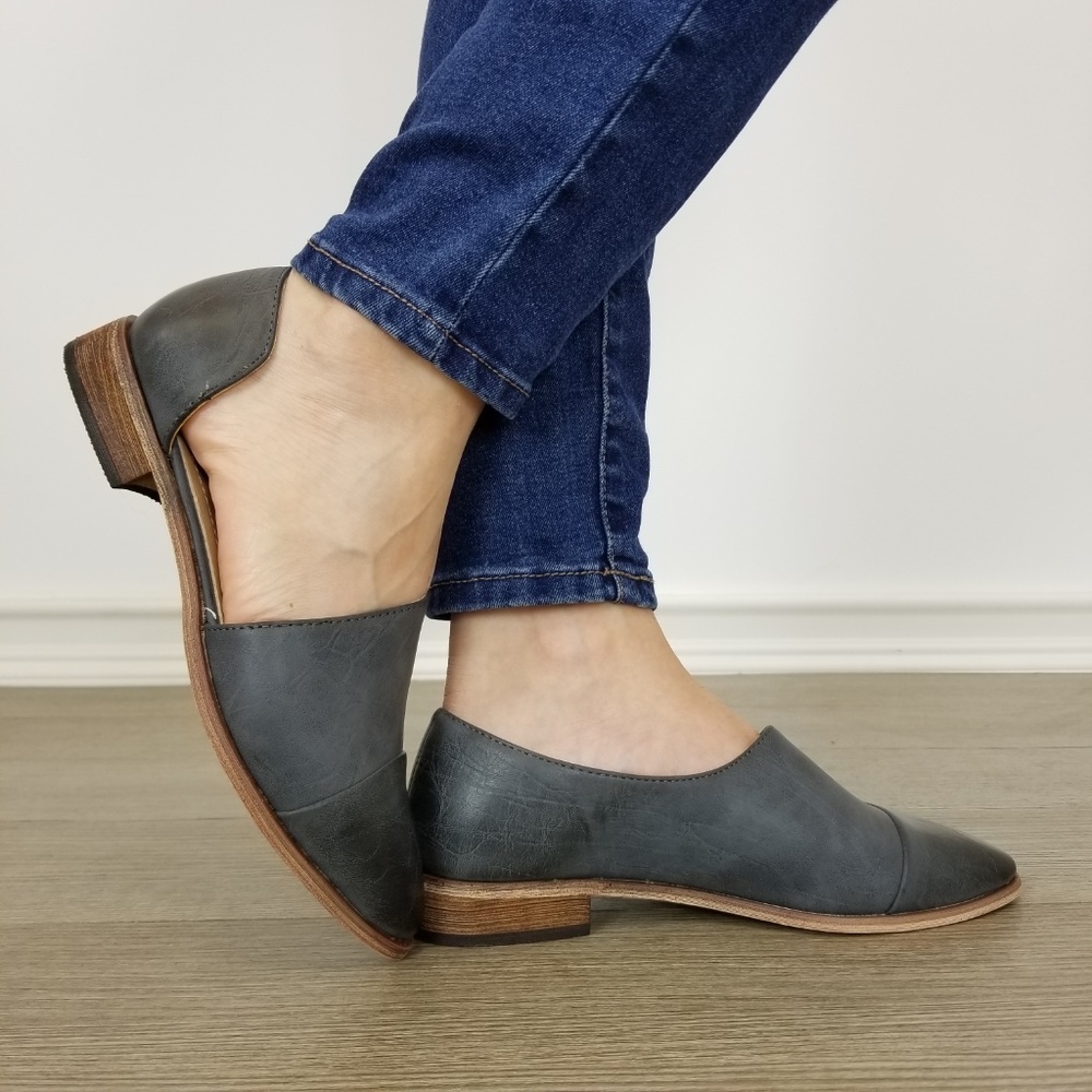 Charcoal Opened Side Pointy Slip On Flat Loafer - Picture 2 of 7